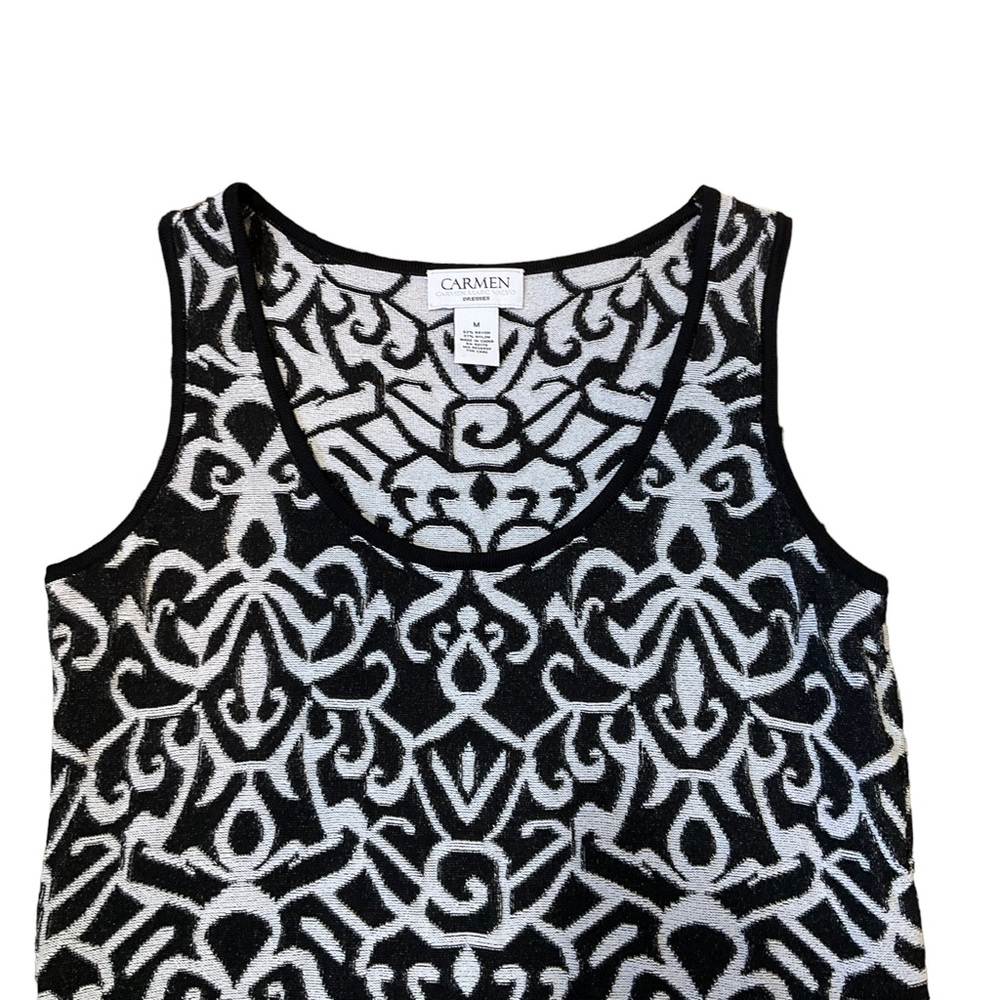 Carmen Marc Valvo Knit Dress Black + Ivory Body-con Jacquard/Damask Prin… - Picture 6 of 13